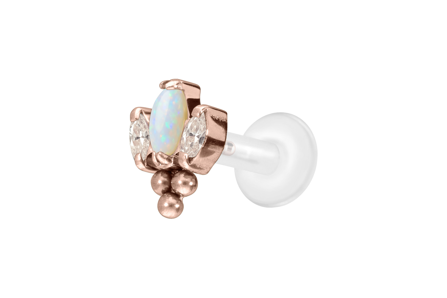 PTFE Labret Piercing mit Innengewinde + Titan-Aufsatz LOTUSBLÜTE + 3 KUGELN